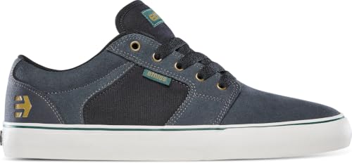 Image of Etnies Barge LS - Classic Skate Look, Slim Vulcanized Silhoutte, Hefty Armored Collar, Reinforced Vulc - Dark Grey /Black /Gold - 6.5