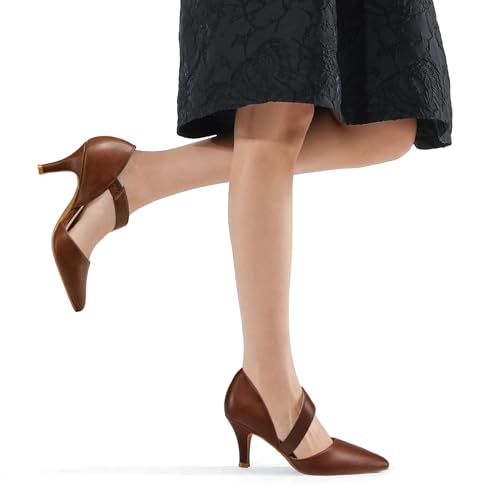 Image of mysoft Women's Pointed Toe Pumps Stiletto Heel Dress Shoes Wide Width | 3 Inch Stiletto Heel, Closed Toe, Wide Width, Elastic Strap, Comfortable, Daily, Wedding Party, Formal, Office Work Dressy