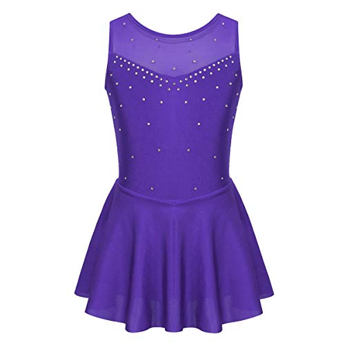 iixpin Vestido Infantil de Danza Baile sin Mangas Brillante Maillot de Patinaje Artístico Traje Bailarina Ejercicio Niñas 6-14 Años Violeta 10 Años