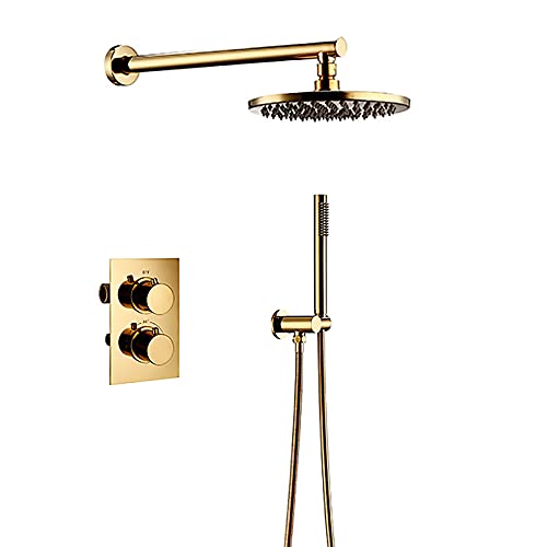 Système de douche thermostatique or pour créer une ambiance spa de luxe chez soi