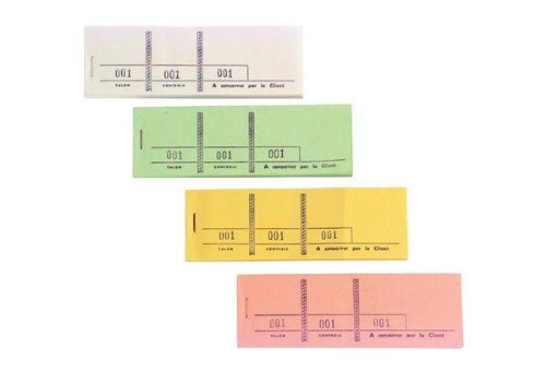 Exacompta - Réf. 96499E - Carton de 50 blocs passe-partout pour manifestations, expositions, kermesses, loteries, tombolas - 100 feuillets détachables 3 coupons numérotés - Ft 4,8 x 15 cm assortis