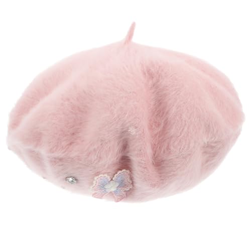 Beavorty Warm Artist Hat for Women French Beret Hats for Women Cozy Fuzzy Beret Boys and Girls Pink