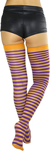Image of ToBeInStyle Women's Opaque Hosiery Thin Striped Thigh High Long Stocking