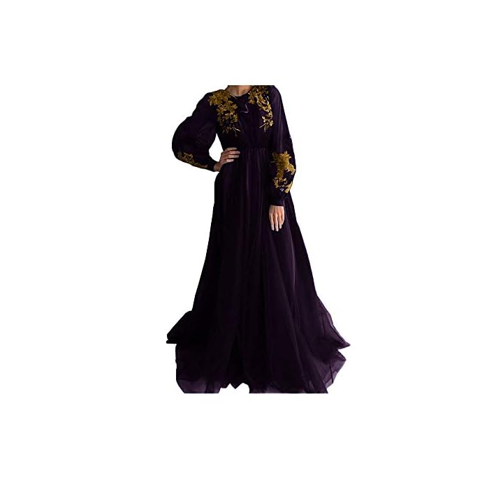 Long Sleeve Vintage Prom Evening Dresses, Lace Applique Tulle Formal