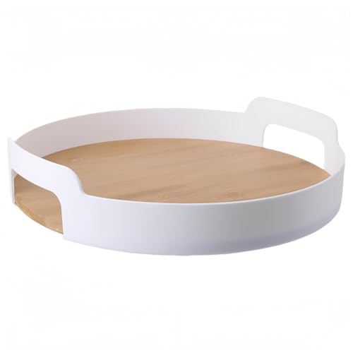 RoastMe 木製 トレイ 丸トレー 和風 コーヒー 料理 フルーツ 定食盆 大皿 お盆 キッチン 卓上用 花形 人気 カフェ おしゃれ ランチトレイ 北欧 シンプル 木のトレー お盆 お膳 カフェ 和風 茶道具 業務用 家庭用 リビングルーム (ホワイ