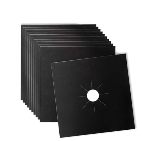 Stove Burner Covers - Gas Stove Protector, Black 0.3mm Double Thickness, Reusable, Non Stick, Easy to Clean Liners for Kitchen. Stove top Covers Gas Burners BPA Free,Can Cut to fit any Stove(10 Packs)