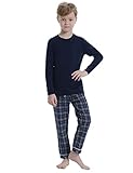 Marvmys Kinder Schlafanzug Jungen Langarm Zweiteiliger Pyjama 100% Baumwolle Schlafanzüge Set Winter Pyjama für Jungen Kinder Mädchen 14 Jahre B-Navy blau