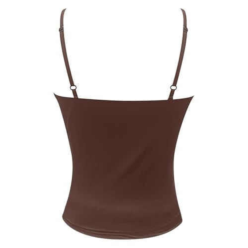 Camiseta básica de tirantes para mujer con tirantes ajustables con doble forro, diseño sin mangas para actividades de verano, café, XL