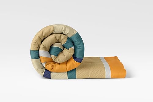Image of LOOMLYFE 300 TC All Season King Size AC Comforter || Blanket || Duvet for Double Bed with 1 Flat Bedsheet and 2 Large Pillow Covers - 4 Piece Comforter Set - YellowGreenStripes