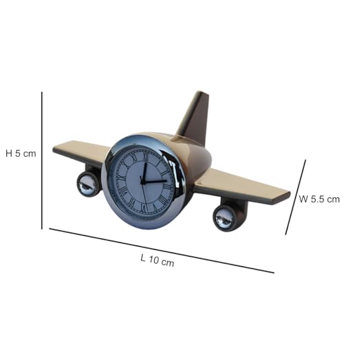 Image of Saugat Traders Metal Analog Airplane Clock for Office Desk, Study Table - Aeroplane Miniature Table Clock Showpiece - Best Gift for Airforce Person, Aviation Lover, Air Hostess (Silver), 10x5 Cm
