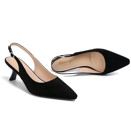 Image of RIBONGZ Sexy Slingback Pumps Elegant Dressy Heels for Women Closed Toe Pointy High Heels Wedding Bride Prom Party Evening Shoes