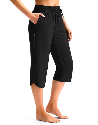 Viodia Womens 18 Swim Capris Pants Modest Swimsuits Quick Dry Bathing Suit Bottoms UPF 50+ Beach Pants with Pockets Black XL