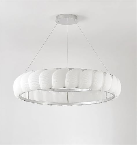 Lustre LED à intensité variable en métal argenté avec éclairage moderne modulable