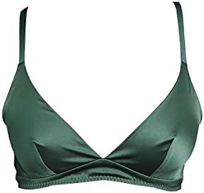 SilRiver Women's Silk Soft Cup Wireless Bra Bralette Top with Smooth Satin (Hunter Green, X-Large)