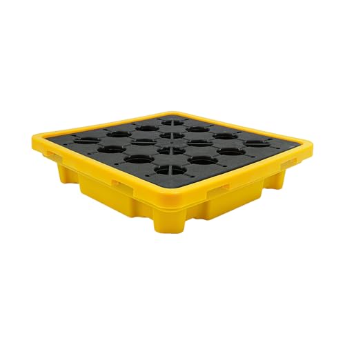 Giciashop Modular Platform, Yellow and Black Containment Tray with Edge Handle, 1 Drum Capacity, 11.36 Gallon Sump, Spill Containment Pallet for Industrial Parks, Warehouses