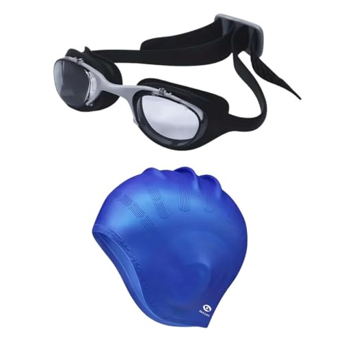 Image of First Lens Swimming Combo Kit Set, AntiFog Black Swim Goggles with Swim Cap for Mens & Womens - CA02 Cap & Black Goggle