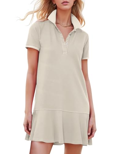 Image of Kissonic Women's Polo Dress Short Sleeve V Neck Ruffle Hem Casual Summer Golf Tennis Mini Shirt Dresses