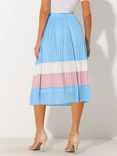 Allegra K Women's Summer Elastic Waist Color Block A-Line Pleated Chiffon Midi Skirt4