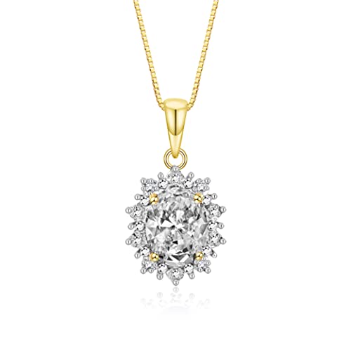 Image of Rylos Women's Yellow Gold Plated Silver Princess Diana Ring & Pendant Set. Gemstone & Diamonds, 9X7MM Birthstone. Matching Friendship Jewelry, Sizes 5-10.