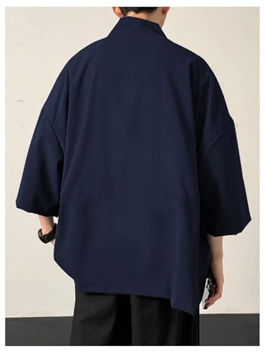 OYOANGLE Men's Open Front 3/4 Sleeve Kimono Jackets Loose Casual Drop Shoulder Cardigans Outerwear2