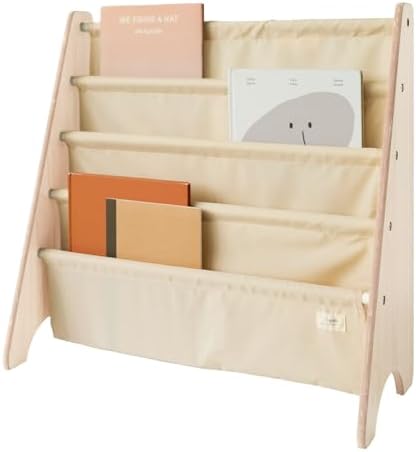 3 Sprouts Libreria Frontale Bambini, Tiene 35 Libri, Beige