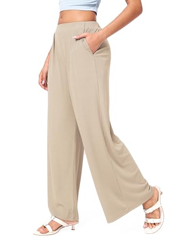 Image of CIDER Palazzo Pants for Women Wide Leg Flowy Pants with Pockets Elastic Mid Waist Summer Beach Vacation Outfits Lightweight
