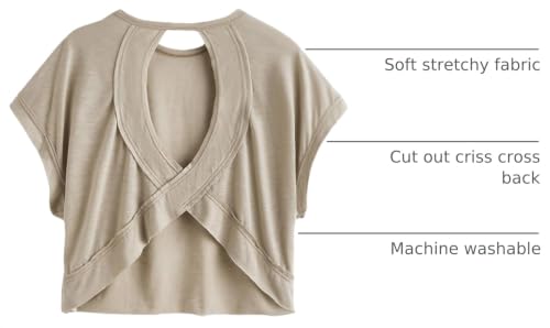 Image of SOLY HUX Women Open Back Tops Workout Backless Tee Casual Athletic Shirts Short Sleeve Oversized Gym T Shirt Plain Brown Medium