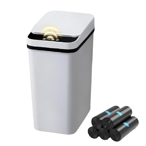 Image of FRESHLIX Bathroom Trash Can 2.6 Gallon Automatic Small Garbage Can with Lid, Slim Motion Sensor Plastic Narrow Trash Bin for Bedroom, Kitchen, Office (A-Basic Battery Supply-Grey, 1 Pack(2.6 Gallon))