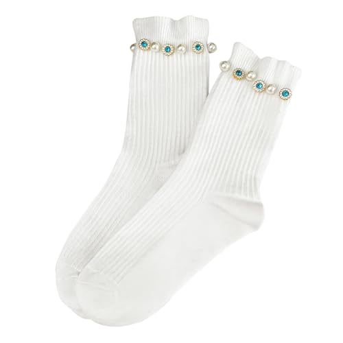 Women's Casual Comfy Crew Socks Bling Crystal Pearl Ankle Stockings Fashion Lightweight Knitted Dress Socks