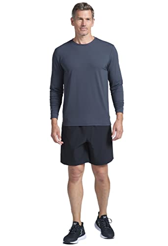 Ibkul Men's Athleisure Wear Sun Protective Upf 50+ Icefil Cooling Tech Long Sleeve Crewneck T-Shirt - 93199 White Solid M #TOP4