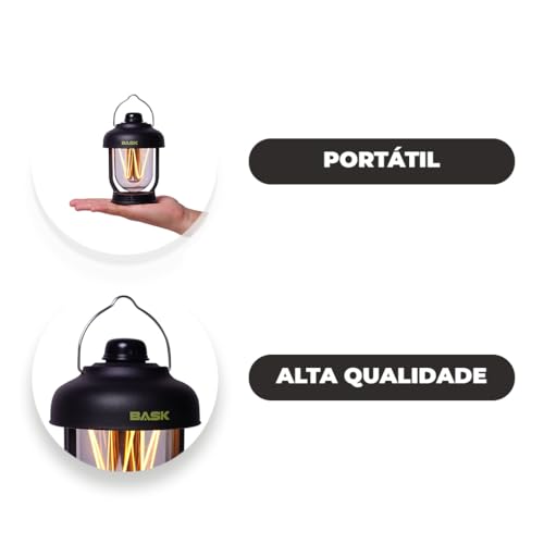 Lanterna Luminária Lampião LED Recarregável Portátil Estilo Retro Lamparina Recarregável Camping Bas