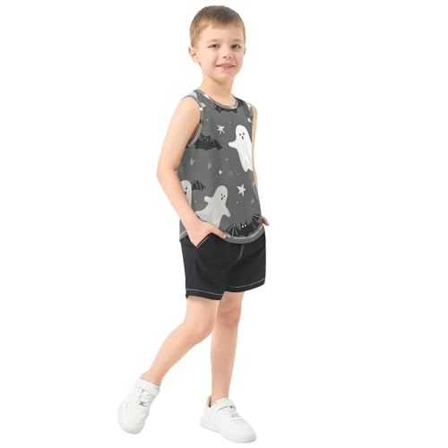 Bolaz Boys Athletic Quick Dry Tank Top Sleeveless Workout T Shirts Age 11-15,Ghost Stars Bats Pattern4