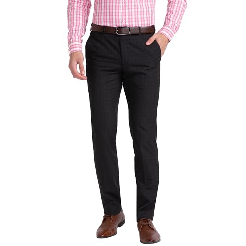 Image of Park Avenue Men's Polyester Blend Checks Small Pattern Smart Fit Flat Front Formal Trouser