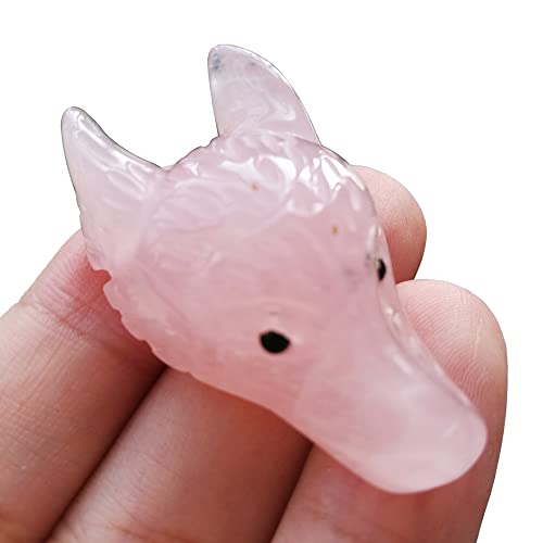 Bacatgem Natural Rose Quartz 1.57 inchs Wolf Head Pocket Crystals and Healing Stone Figurine,Haped DIY-Jewelry Pendant