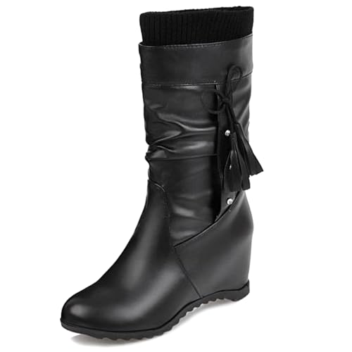 Boots compensées mi-mollet slouch pour femme à bout rond