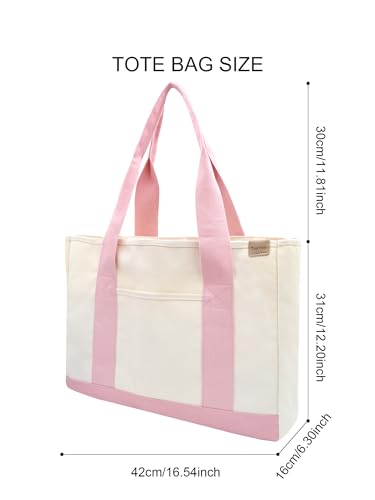 Image of TeeYee 16oz Canvas Tote Bag Casual Multi pockets Handbags Large Capacity Shopping Shoulder Bag with Pocket Bags Work Purses