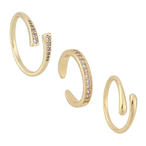Mikovivi 3pcs Toe Rings, 3 Styles Gold Filled Hug and CZ Open Toe Rings Adjustable Portable Summer Beach Foot Jewelry Fashionable Women's Accessories