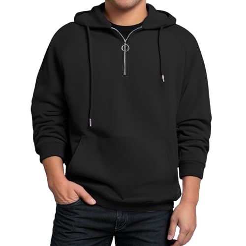 GOFULY Quarter Zip Hoodie Men Heavyweight Fleece Tactical Sweatshirts Fashion Winter Pullover Hoodie With Kangaroo Pocket4
