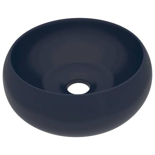 vidaXL Lavabo Rond de Luxe Vasque à Poser de Toilette Lave-Mains de Salle de Bain Cuisine Vestiaire Maison Intérieur Bleu Foncé Mat 40x15 cm Céramique