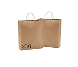  LUESTSIX16 Pack Bolsa papel marrón Kraft con Asas Regalo para Compras Regalos Bodas Fiestas de Cumpleaños Navidad Embalaje, 32x12x40cm (30)