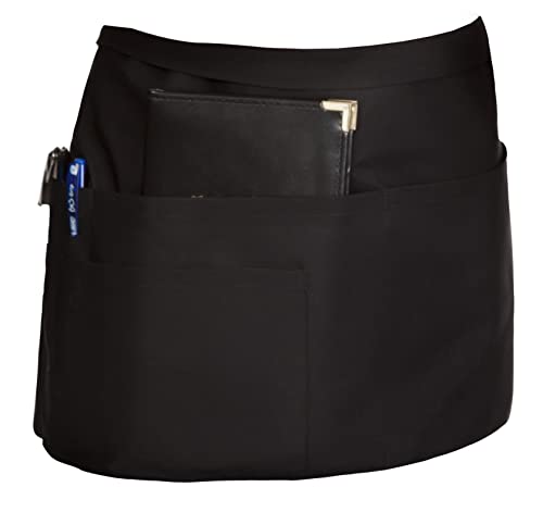 Excellent USA Quality Black Bistro Waist Apron Short Cocktail Length Multiple Pockets