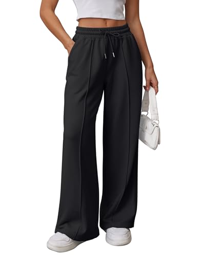 ATHMILE Wide Leg Pants Woman High Waisted Baggy Pants Drawstring Athletic Joggers Sweatpants Black