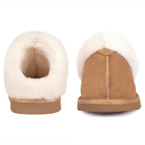 Parfeying Women's Slip on House Slippers, Real Wool from Sheep, Anti-slip Rubber Sole Warm Indoor Outdoor Slippers for Women2