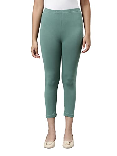 Image of GO COLORS Girls Solid Mid Rise Slim Fit Cropped Leggings