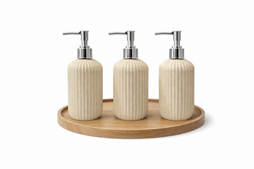 Image of LAGET 300ml Soap Dispenser for Wash Basin - Plane Ribbed Design | Kitchen and Bathroom Accessories Items | Refillable Handwash Dispenser Bottle- Set of 3 (Peach)