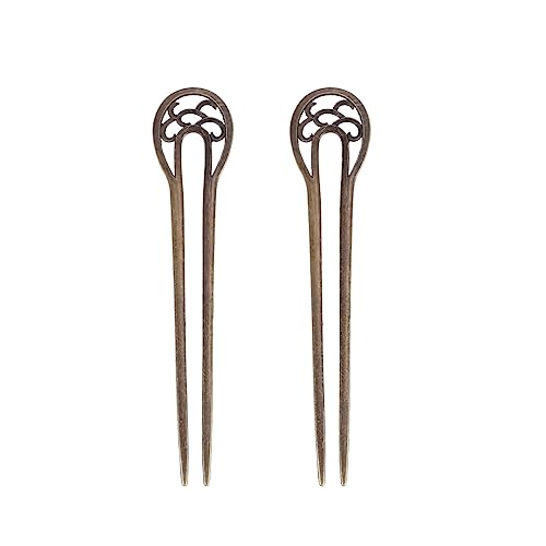 Lurrose Lot De 2 Baguettes À Cheveux Vintage En Métal Bronze Creuses En Forme De U Accessoires De Coiffure Pour Femmes Fêtes Et Loisirs