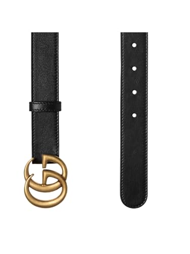 Gucci Marmont Black Leather Belt with GG Antique Brass Buckle (1.0 inches wide, 80 cm / 31.5 in)2