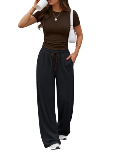 Image of Trendy Queen 2 Piece Matching Summer Lounge Set Womens Side Ruching Top Wide Leg Pants Sets with Pockets