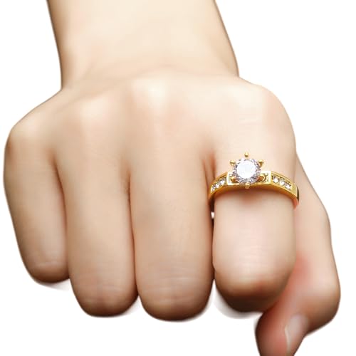 Elegant Solitaire Engagement Ring, 18K Gold Plated, Stainless Steel2