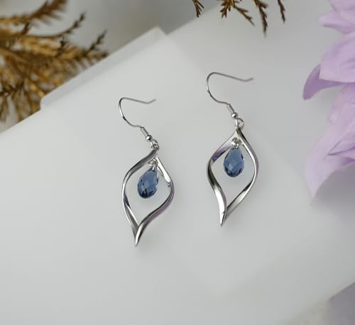 18K Gold-Plated 925 Sterling Silver Hook Twist Leaf Holiday Hypoallergenic Dangle Earrings for Women Gifts Engagement Wedding with Austrian Daiamond Cut Waterdrop Crystal Hight Polished Long :1.9 IN3